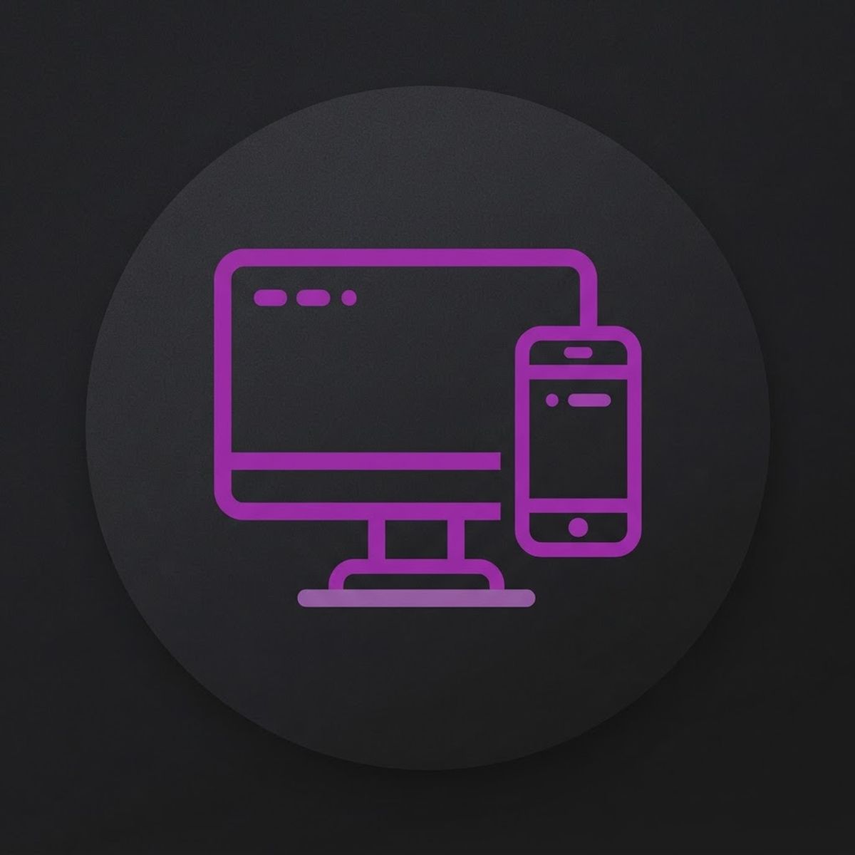 Paars computer- en telefoonicoon op donkere achtergrond