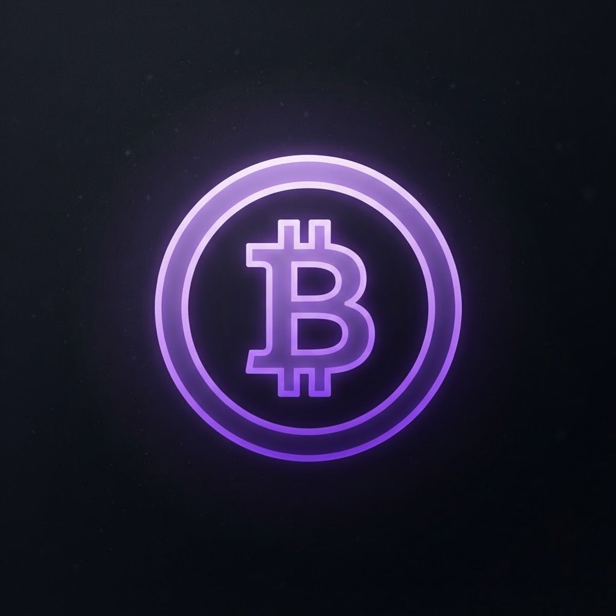 Paarse Bitcoin munt icoon op donkere achtergrond